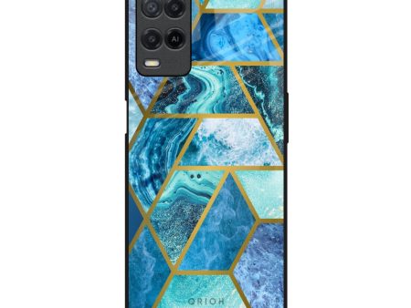 Turquoise Geometrical Marble Glass Case for Realme 8 Online now