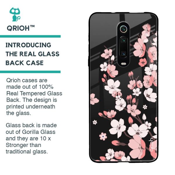 Black Cherry Blossom Glass Case for Xiaomi Redmi K20 Fashion