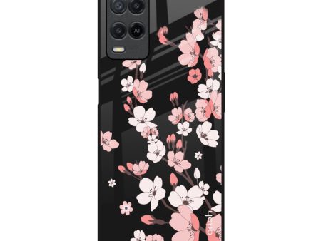 Black Cherry Blossom Glass Case for Realme 8 Supply