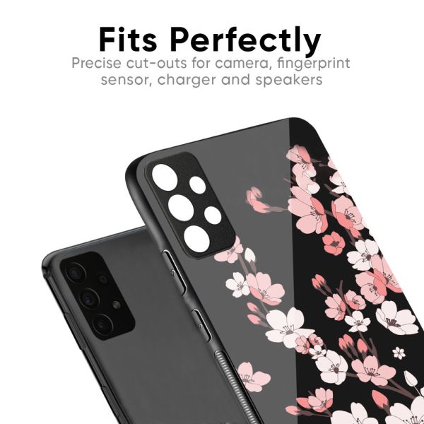 Black Cherry Blossom Glass Case for Realme 8 Supply