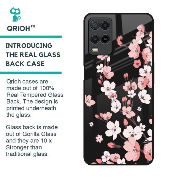 Black Cherry Blossom Glass Case for Realme 8 Supply