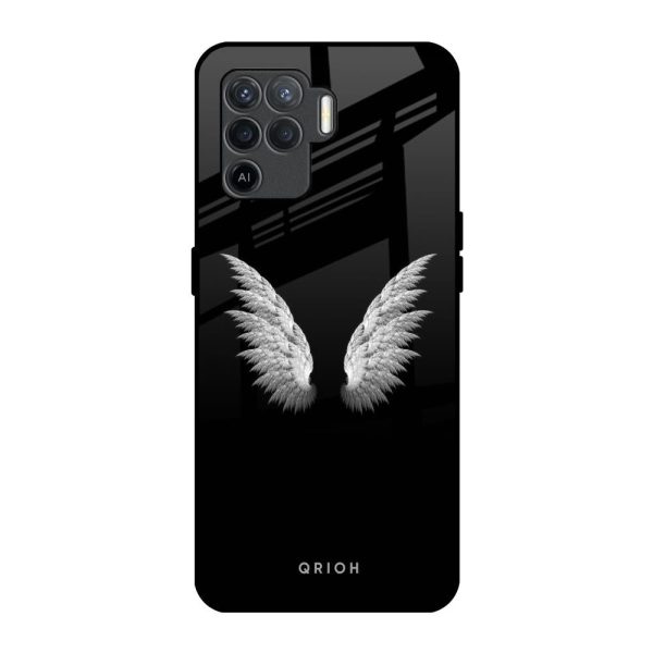 White Angel Wings Glass Case for Oppo F19 Pro Fashion