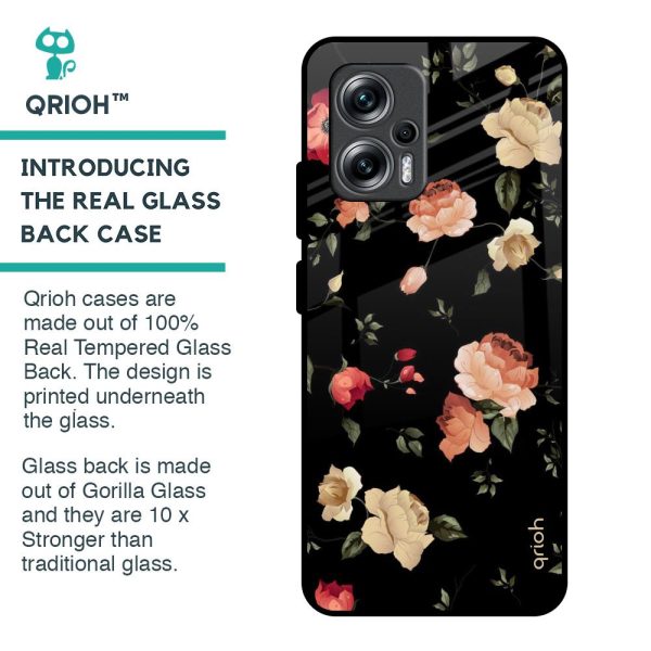 Black Spring Floral Glass Case for Redmi K50i 5G Sale