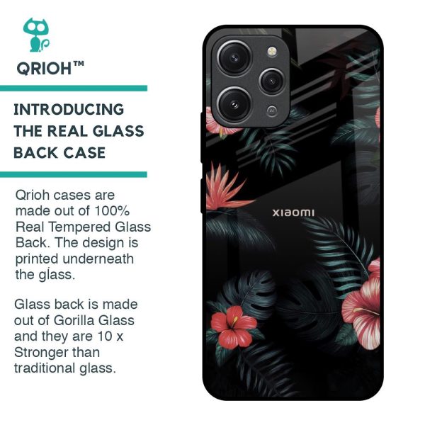 Tropical Art Flower Glass Case for Redmi 12 Fashion