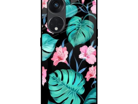 Tropical Leaves & Pink Flowers Glass Case for Oppo Reno8T 5G Fashion