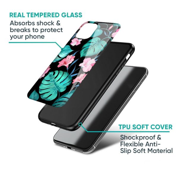 Tropical Leaves & Pink Flowers Glass Case for Oppo A96 For Discount