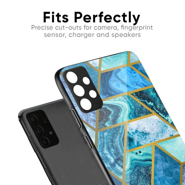 Turquoise Geometrical Marble Glass Case for Redmi 12 Sale