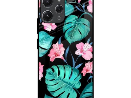 Tropical Leaves & Pink Flowers Glass Case for Redmi 12 For Cheap