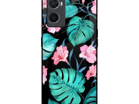 Tropical Leaves & Pink Flowers Glass Case for Oppo A96 For Discount