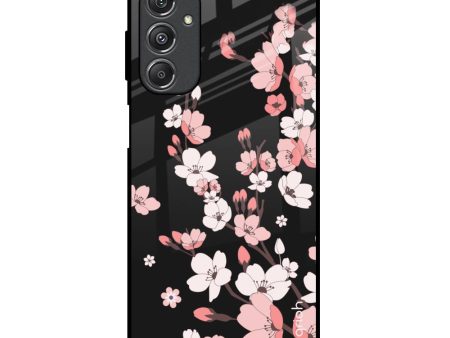 Black Cherry Blossom Glass Case for Samsung Galaxy M34 5G on Sale