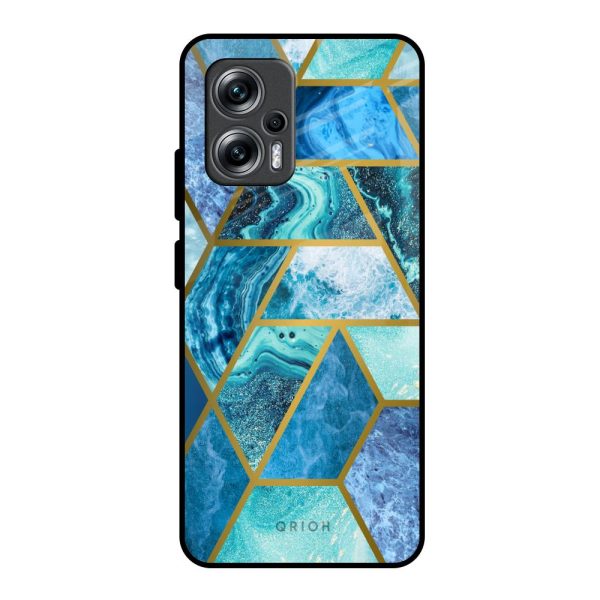 Turquoise Geometrical Marble Glass Case for Redmi K50i 5G For Cheap