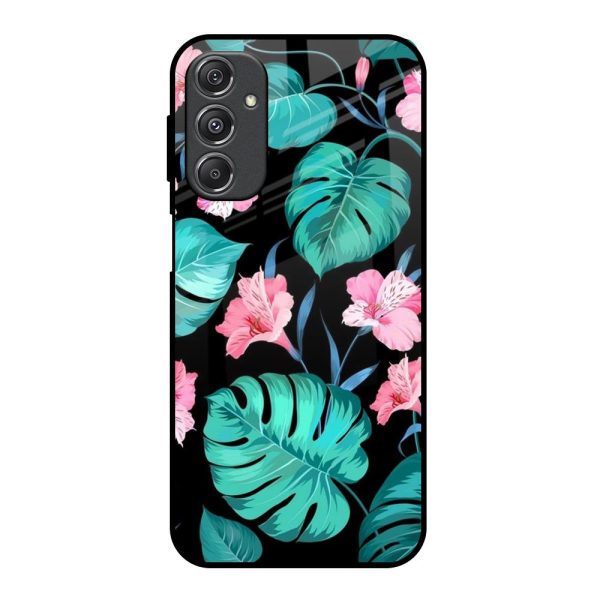 Tropical Leaves & Pink Flowers Glass Case for Samsung Galaxy M34 5G Online now