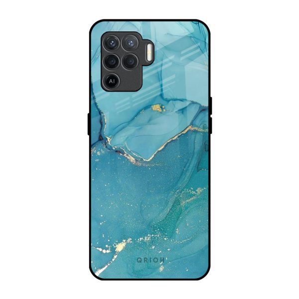 Blue Golden Glitter Glass Case for Oppo F19 Pro Discount