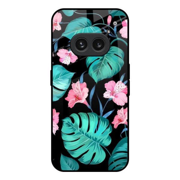 Tropical Leaves & Pink Flowers Glass Case for Nothing Phone 2a 5G on Sale