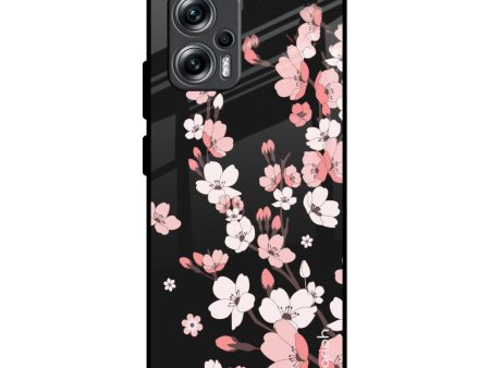 Black Cherry Blossom Glass Case for Redmi K50i 5G Online now