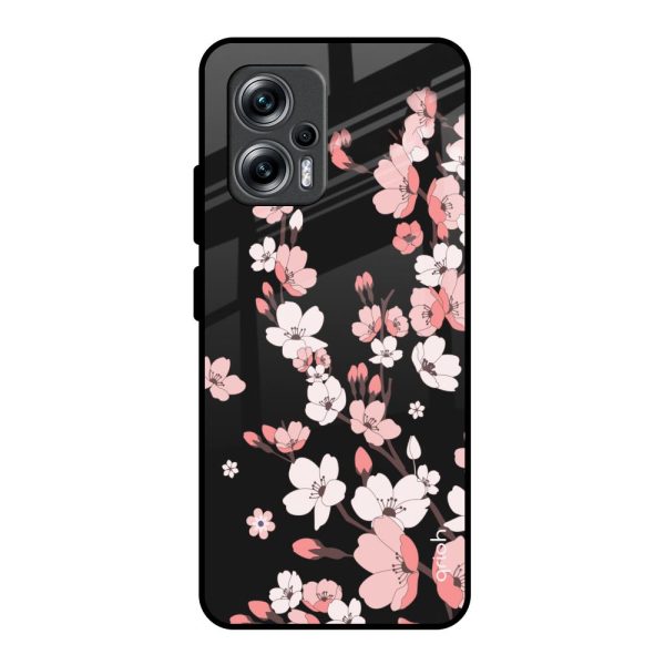 Black Cherry Blossom Glass Case for Redmi K50i 5G Online now