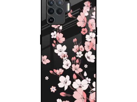 Black Cherry Blossom Glass Case for Oppo F19 Pro Cheap