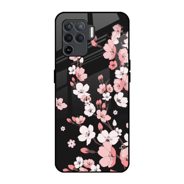 Black Cherry Blossom Glass Case for Oppo F19 Pro Cheap