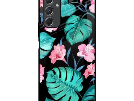 Tropical Leaves & Pink Flowers Glass Case for Samsung Galaxy F34 5G Supply