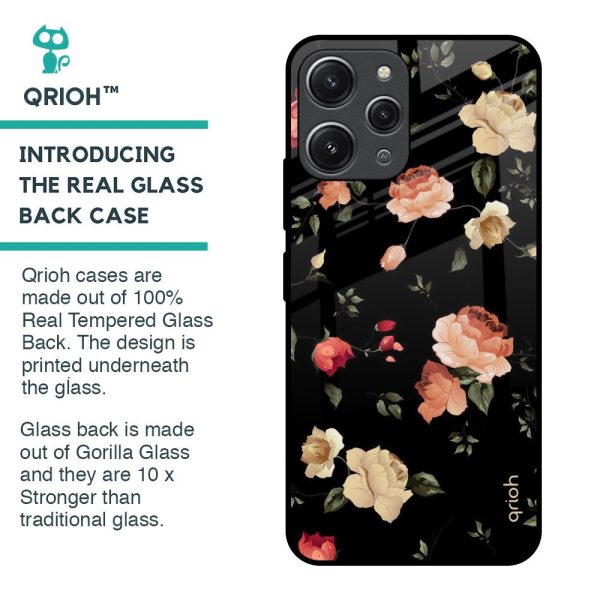 Black Spring Floral Glass Case for Redmi 12 Online