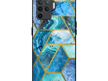 Turquoise Geometrical Marble Glass Case for Oppo F19 Pro Online