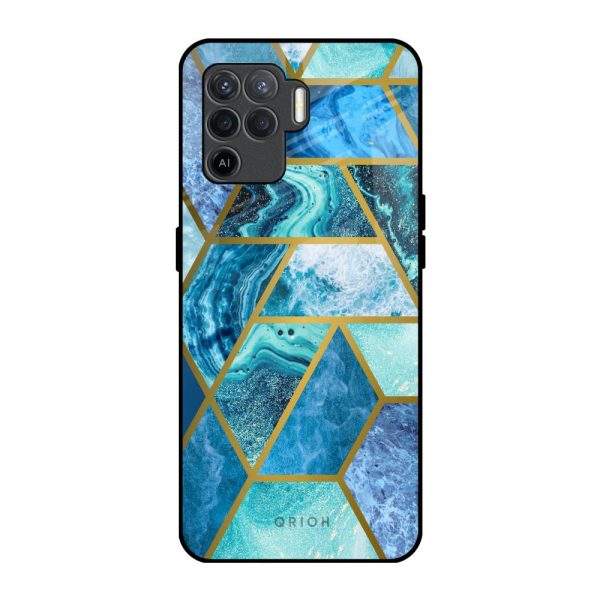 Turquoise Geometrical Marble Glass Case for Oppo F19 Pro Online