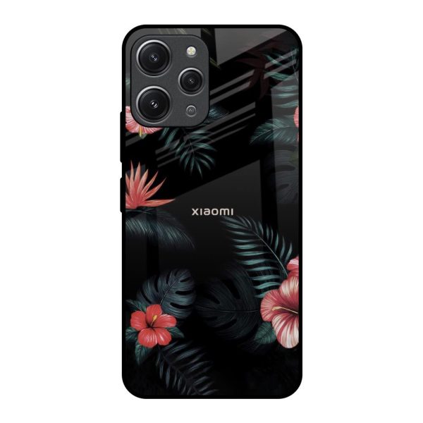 Tropical Art Flower Glass Case for Redmi 12 Fashion