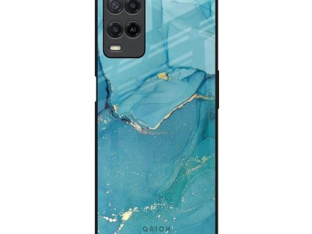 Blue Golden Glitter Glass Case for Realme 8 For Sale