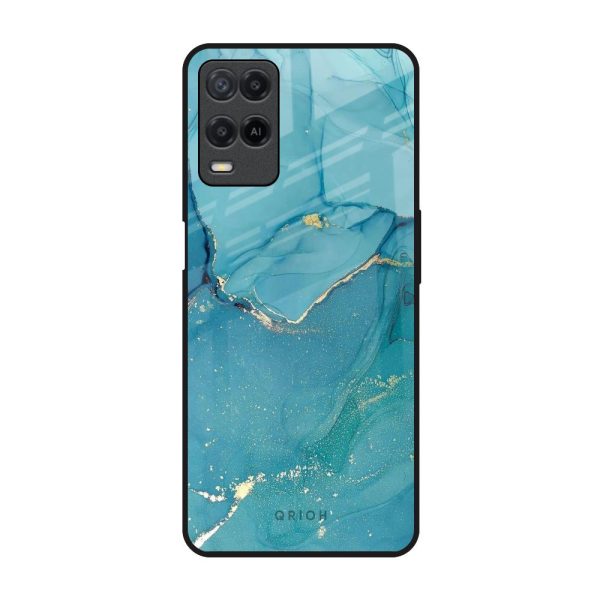 Blue Golden Glitter Glass Case for Realme 8 For Sale