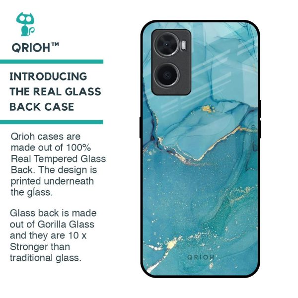 Blue Golden Glitter Glass Case for Oppo A96 Fashion