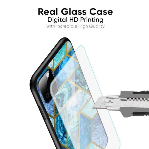 Turquoise Geometrical Marble Glass Case for Redmi 12 Sale