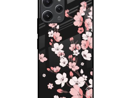 Black Cherry Blossom Glass Case for Redmi 12 Hot on Sale