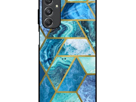 Turquoise Geometrical Marble Glass Case for Samsung Galaxy M34 5G Cheap