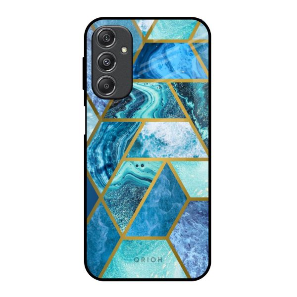 Turquoise Geometrical Marble Glass Case for Samsung Galaxy M34 5G Cheap