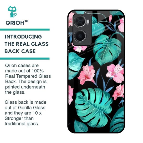 Tropical Leaves & Pink Flowers Glass Case for Oppo A96 For Discount