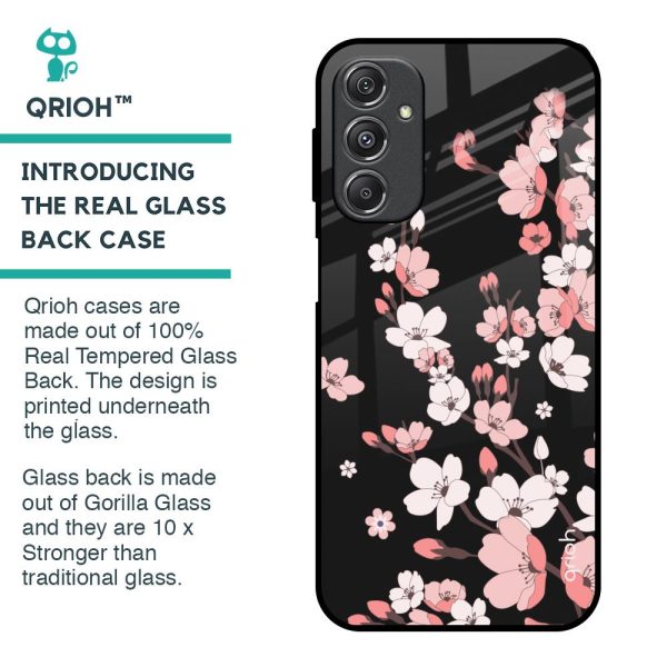 Black Cherry Blossom Glass Case for Samsung Galaxy M34 5G on Sale