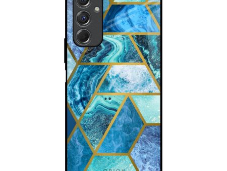 Turquoise Geometrical Marble Glass Case for Samsung Galaxy F34 5G on Sale