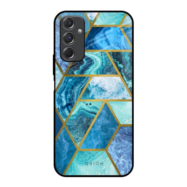 Turquoise Geometrical Marble Glass Case for Samsung Galaxy F34 5G on Sale