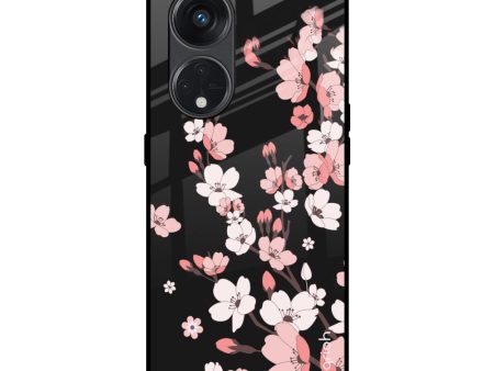 Black Cherry Blossom Glass Case for Oppo Reno8T 5G Sale