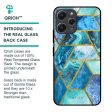 Turquoise Geometrical Marble Glass Case for Redmi 12 Sale