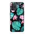 Tropical Leaves & Pink Flowers Glass Case for Oppo F19 Pro For Cheap