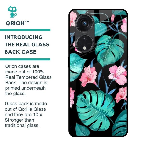 Tropical Leaves & Pink Flowers Glass Case for Oppo Reno8T 5G Fashion