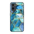 Turquoise Geometrical Marble Glass Case for Oppo A96 Online Sale