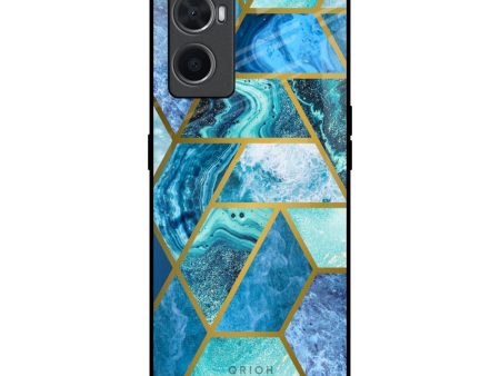 Turquoise Geometrical Marble Glass Case for Oppo A96 Online Sale