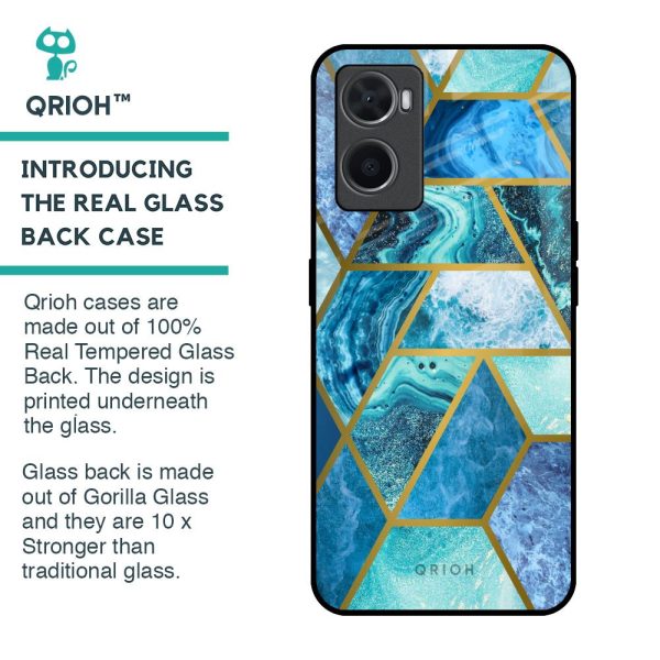 Turquoise Geometrical Marble Glass Case for Oppo A96 Online Sale